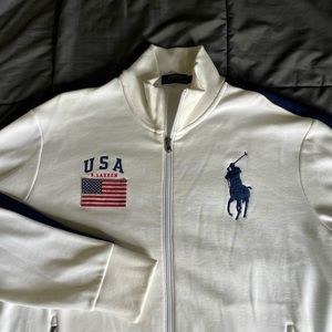 White Zip up Polo Ralph Lauren Mockneck Sweatshirt Mens XL